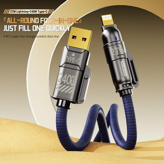 Universal 4-In-1 Multi USB Charging Cable with USB A,Type C,Lightning-Max 240W Fast Charging&Data Sync for Iphone&Samsung