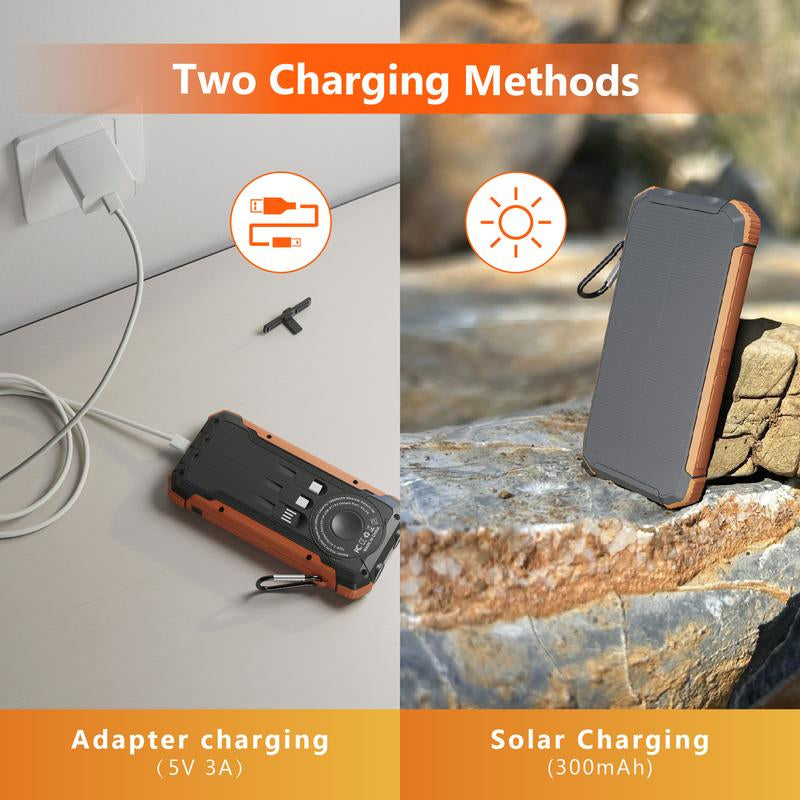 20000Mah Solar Power Bank, 15W Fast Wireless Charger with USB-C & Dual Flashlights. Outdoor Portable Battery Pack for All Phones & Devices. Power Bank Charging Smartphone Chargeable Orange