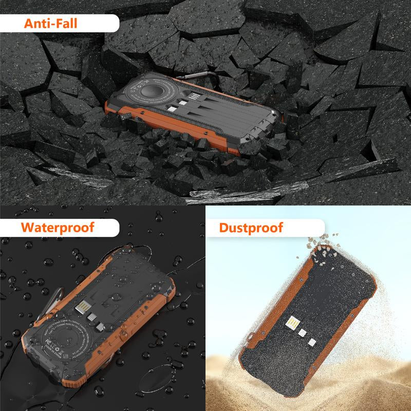 20000Mah Solar Power Bank, 15W Fast Wireless Charger with USB-C & Dual Flashlights. Outdoor Portable Battery Pack for All Phones & Devices. Power Bank Charging Smartphone Chargeable Orange